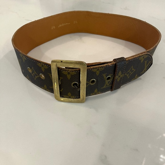 Louis Vuitton Vintage Monogram Belt w/ Brass Tone Buckle and Grommets Pre 1980s - Picture 1 of 11